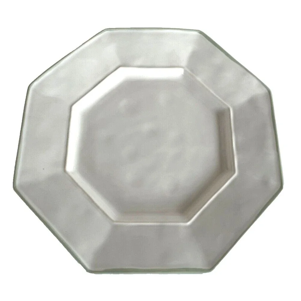 Juliska Petit Singe 9” Plate Octavia Whitewash Cucumber Trim Octagon Set of 3